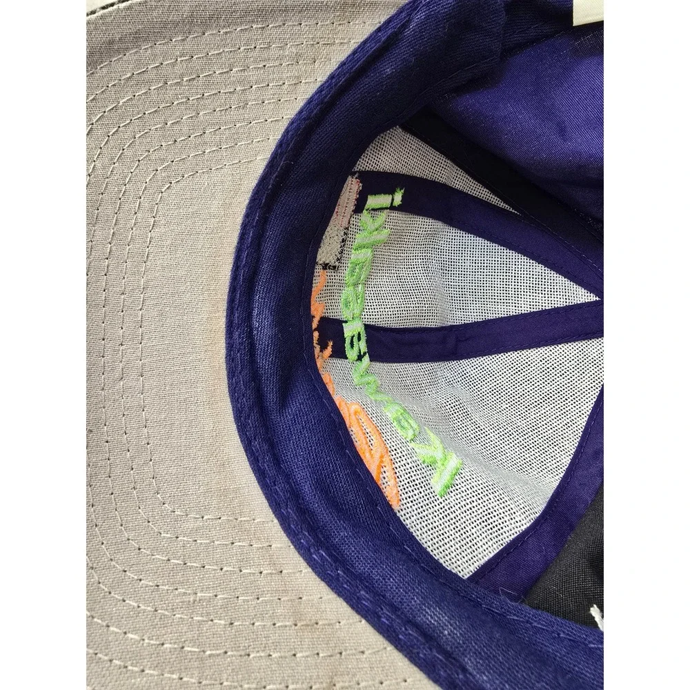Vintage Kawasaki Racing Snapback Hat Cap Black Purple Neon Green USA Flag